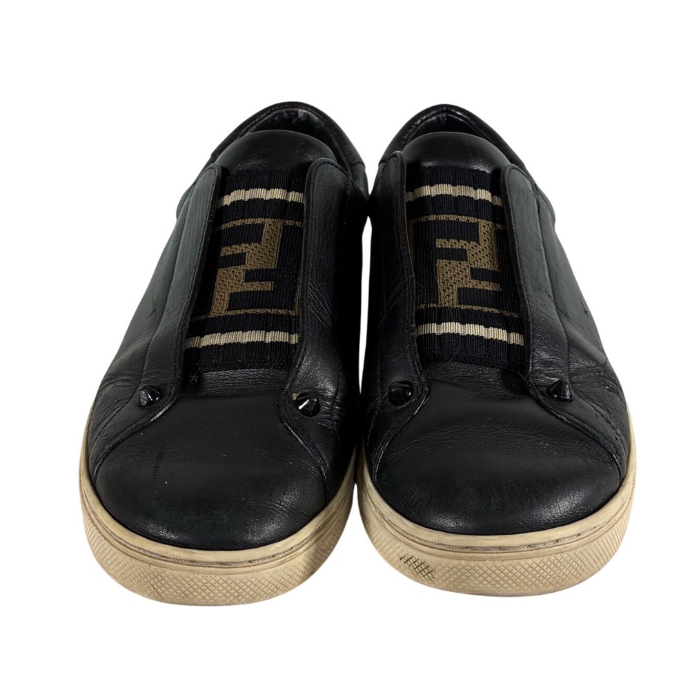 Fendi Zucca FF Logo‎ Slip On Sneakers Black Leather Low Top Trainers 8E6852 UK37